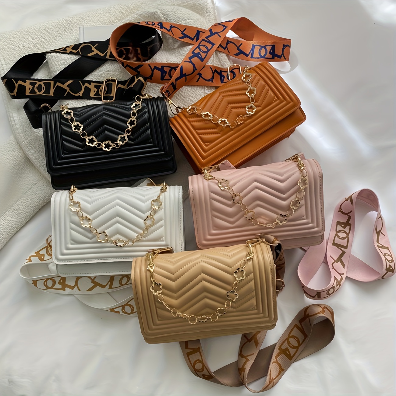 Chevron Quilted Shoulder Bag Womens Chain Decor Crossbody Bag Fashion  Embossed Handbag Purse, Shop On Temu And start Saving