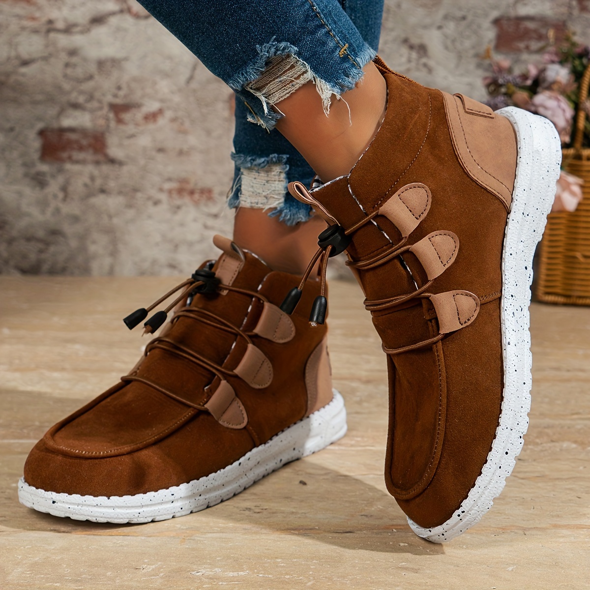 Women's High Top Sneaker Boots, Comfortable Round Toe Drawstring Shoes,  Casual Warm Short Boots - Temu