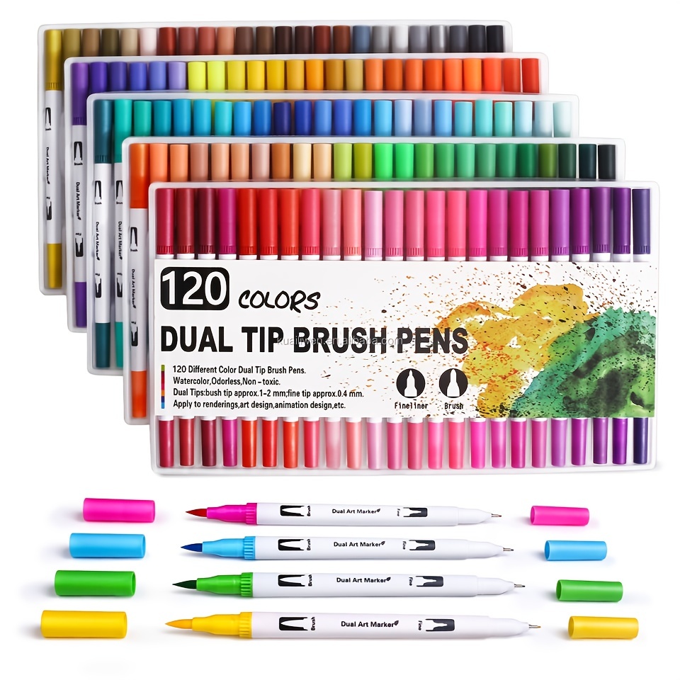 Real Brush Pens, 24 Colors for Watercolor Painting,Paint Markers for  Coloring Art Marker Pen(Brush and Fineliner),Calligraphy and Drawing with  Water Brush for Artists and Beginner Painters 