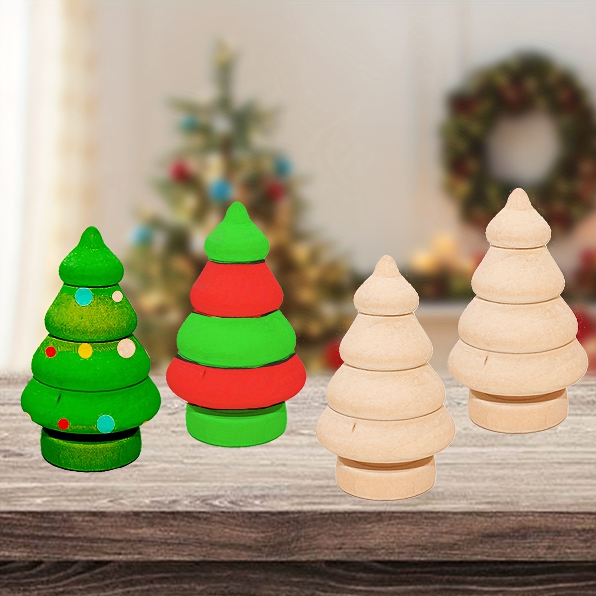 Handcrafted Artisan Painted Wood Christmas Tree