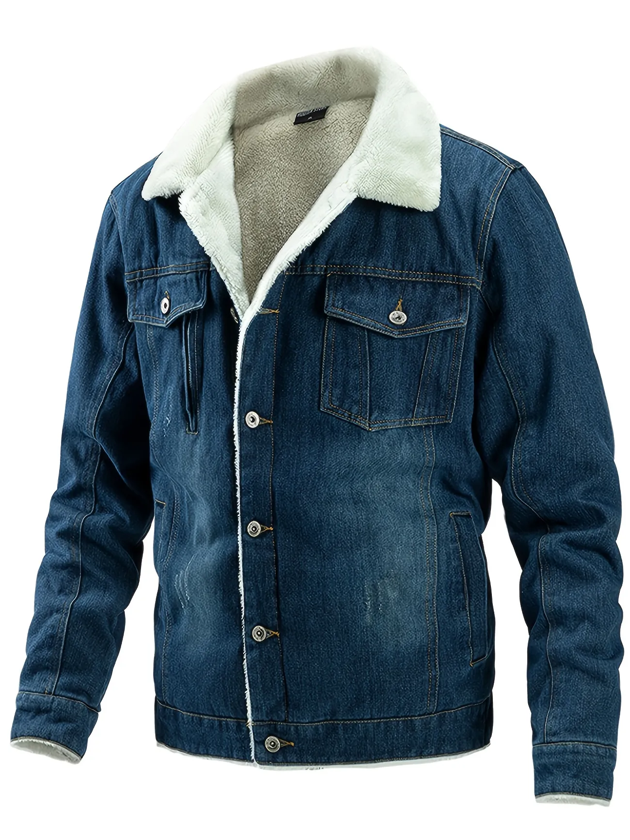 Fur Denim Jacket Mens Turn Down Winter Warm Parka Jacket - Clothing, Shoes & Jewelry -