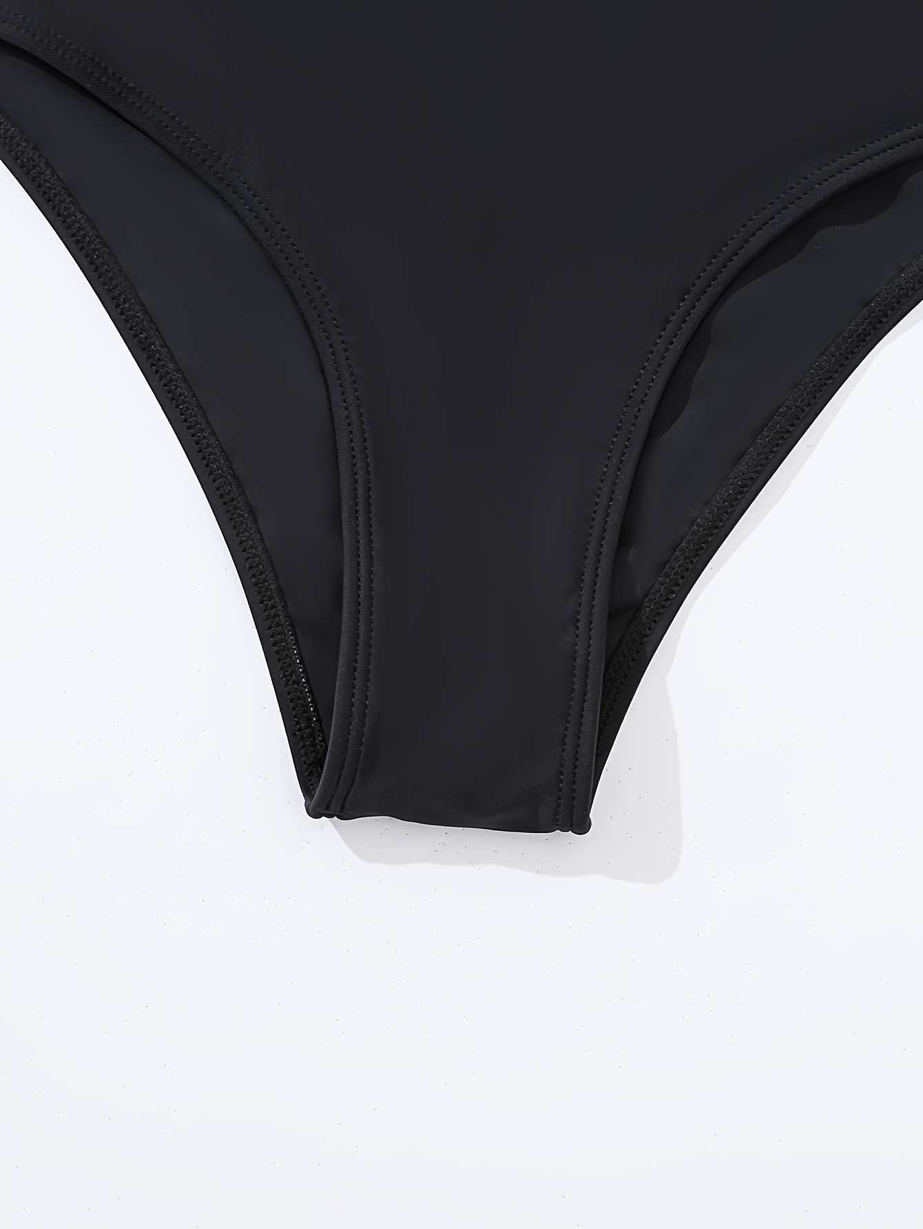 Plain Black Cut Swimsuit Scoop Neck High Stretch - Temu