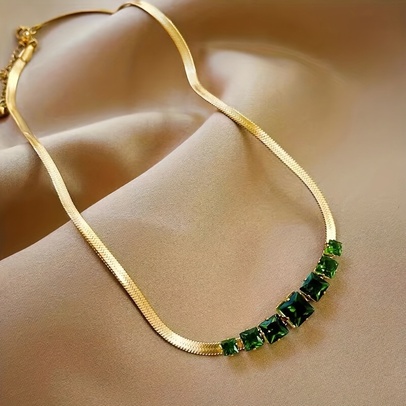 Vintage Geometric Gemstone Necklace 18K Stainless Steel Chain