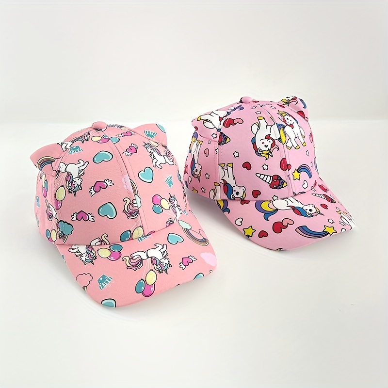 1pc Toddler Girls Rainbow & Unicorn Print Cute Style Bucket Hat For Outdoor