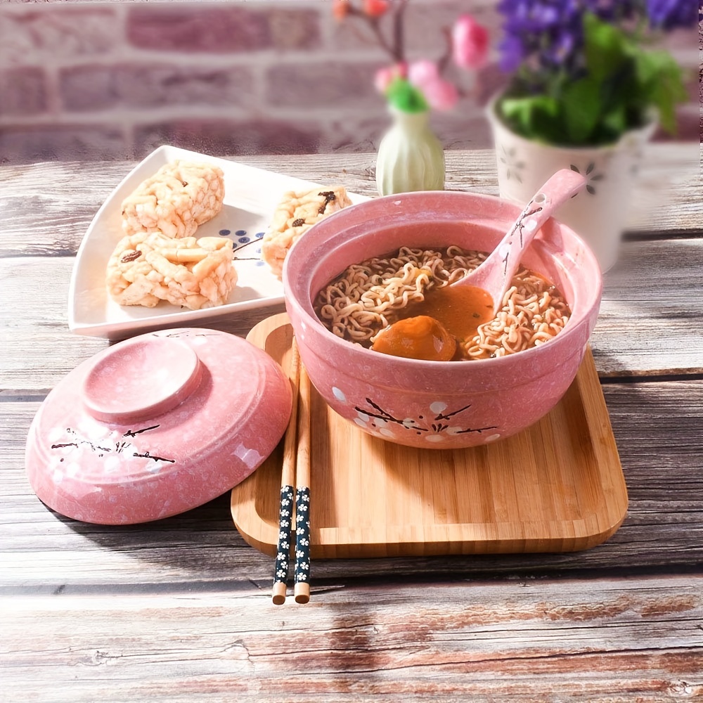 Cuenco de Ramen instantáneo japonés con tapa, cuencos de cerámica Retro de  gran capacidad para sopa