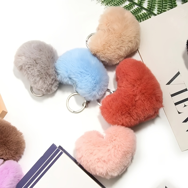 Love Heart Bear Pom Pom Keychain Pendant Fashion Cute Elegant Car Keyring  Ornament Bag Purse Charm Accessories - Temu