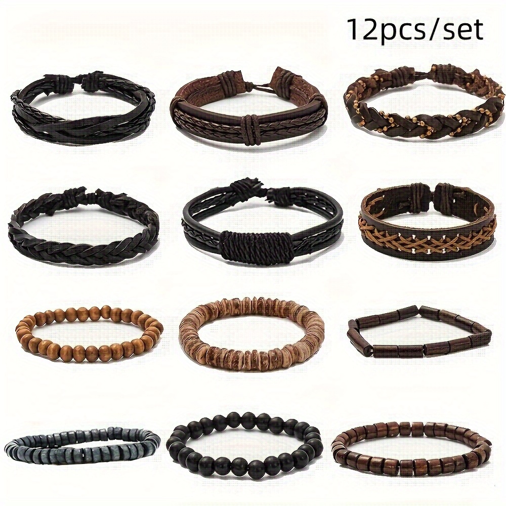 Wooden Clasp Bracelet with Braided Leather Band