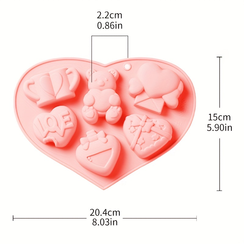 3D Heart Shape 6 Cavities Silicone Cake Mold, Chocolate Mold For Home  Kitchen DIY Baking