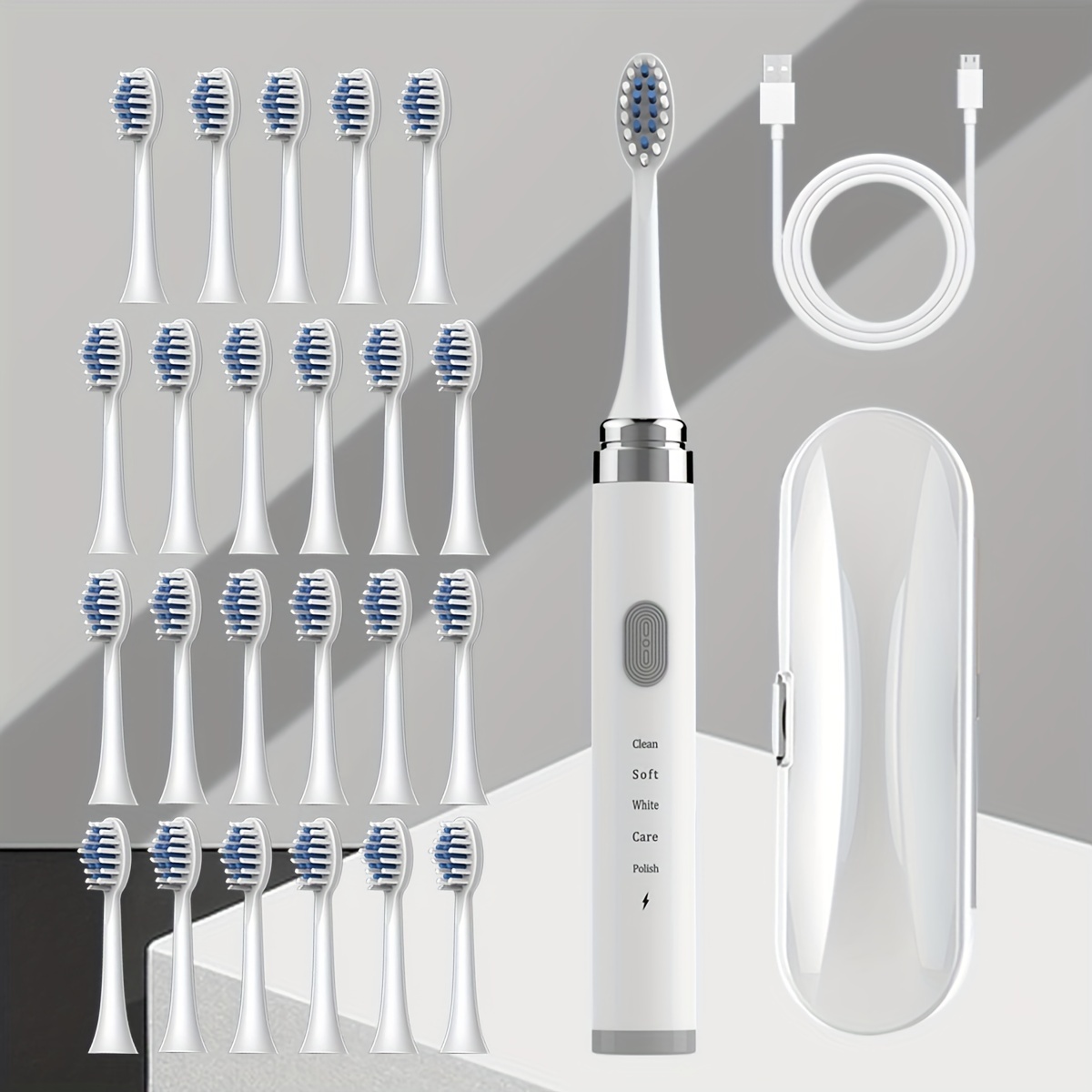 Sonic Electric Toothbrush with 24 Brush Heads and Travel Box - Upgraded 5-Speed Rechargeable Toothbrush for Men and Women - Soft Hair, Gentle on Gums - IPX7 Waterproof Oral Care Fashion Model