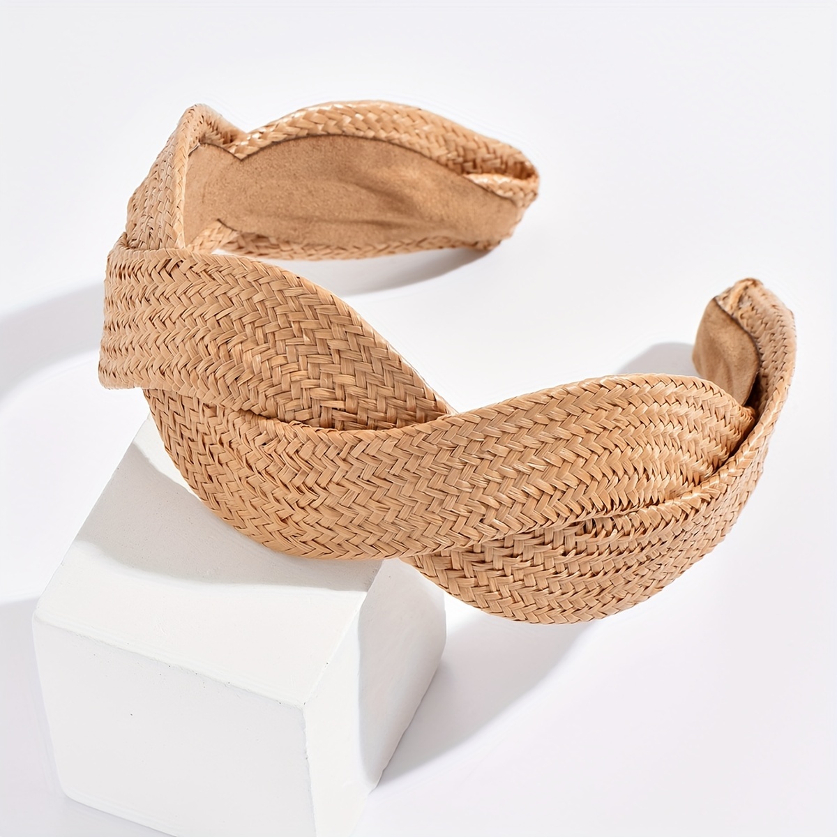 

1pc Straw Twist Headband Wide-brimmed Solid Color Headband Hair Hoop Boho Holiday Party Banquet Seaside Hair Accessories
