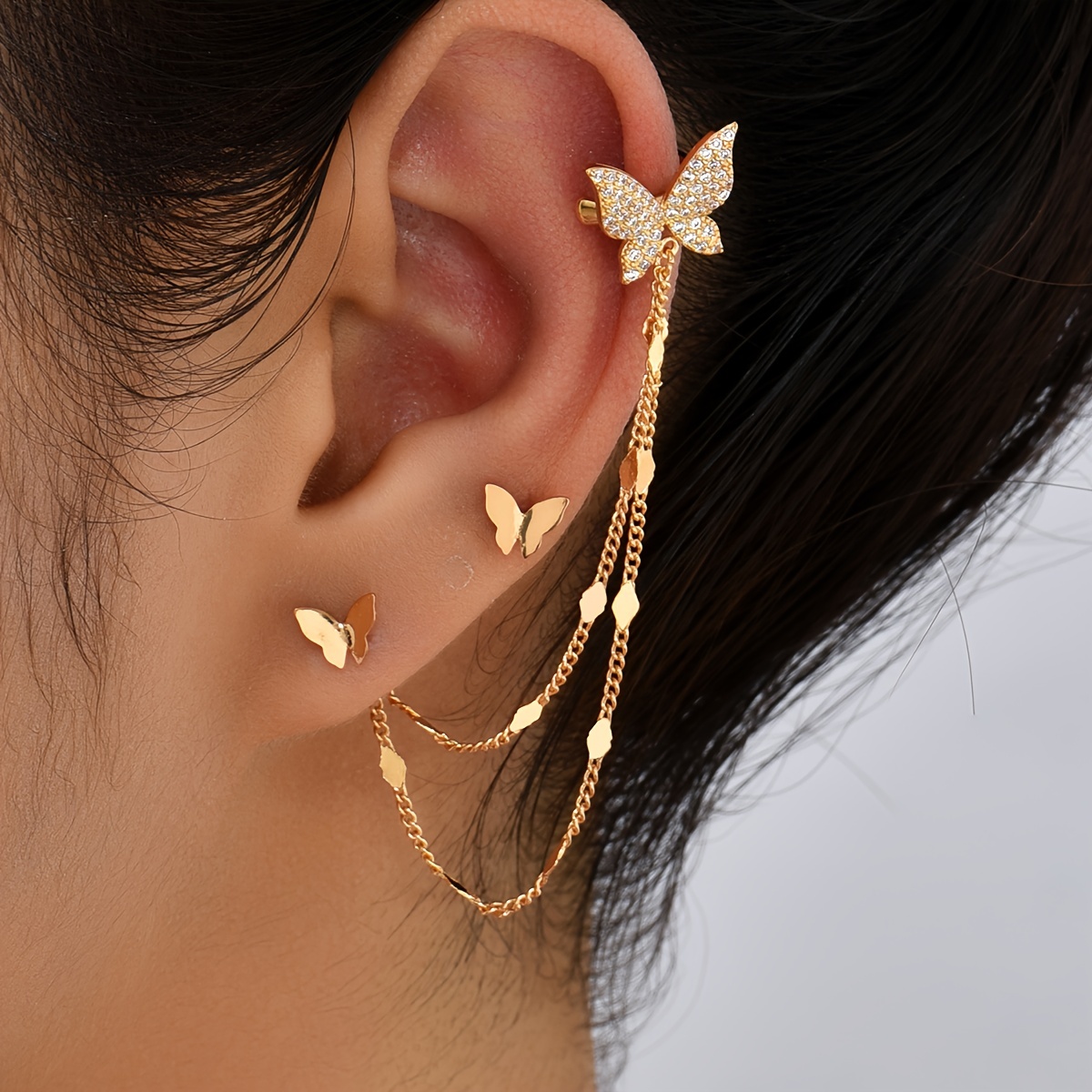 

And Elegant Micro-inlaid Zirconia Ear Bone Clip And Polished Earrings Set For Women