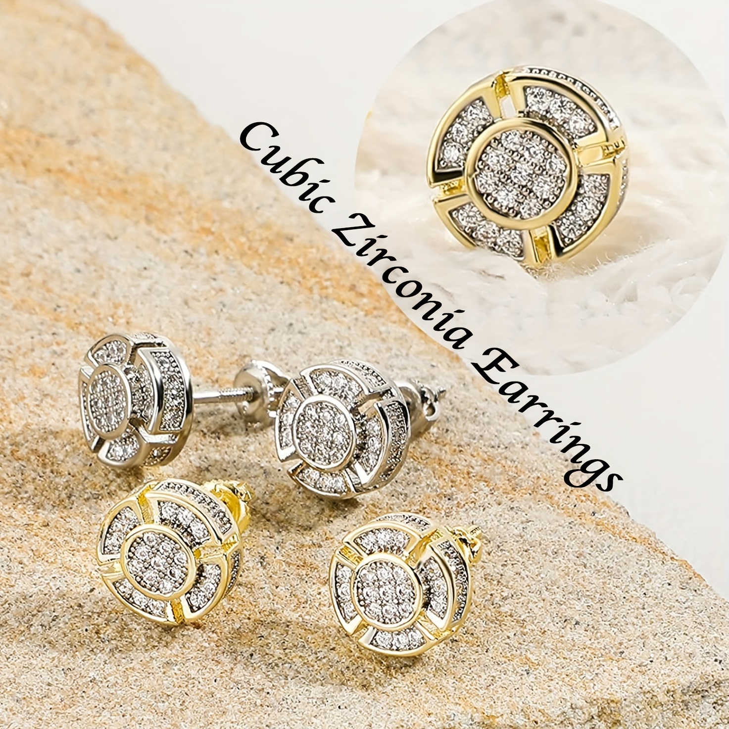 Mens Ladies 14K Gold Over Silver Lab Diamond Earrings Screw Back Studs Iced  Out aretes para hombre - Men's Earrings, Screw Back, Men's Jewelry, Hip