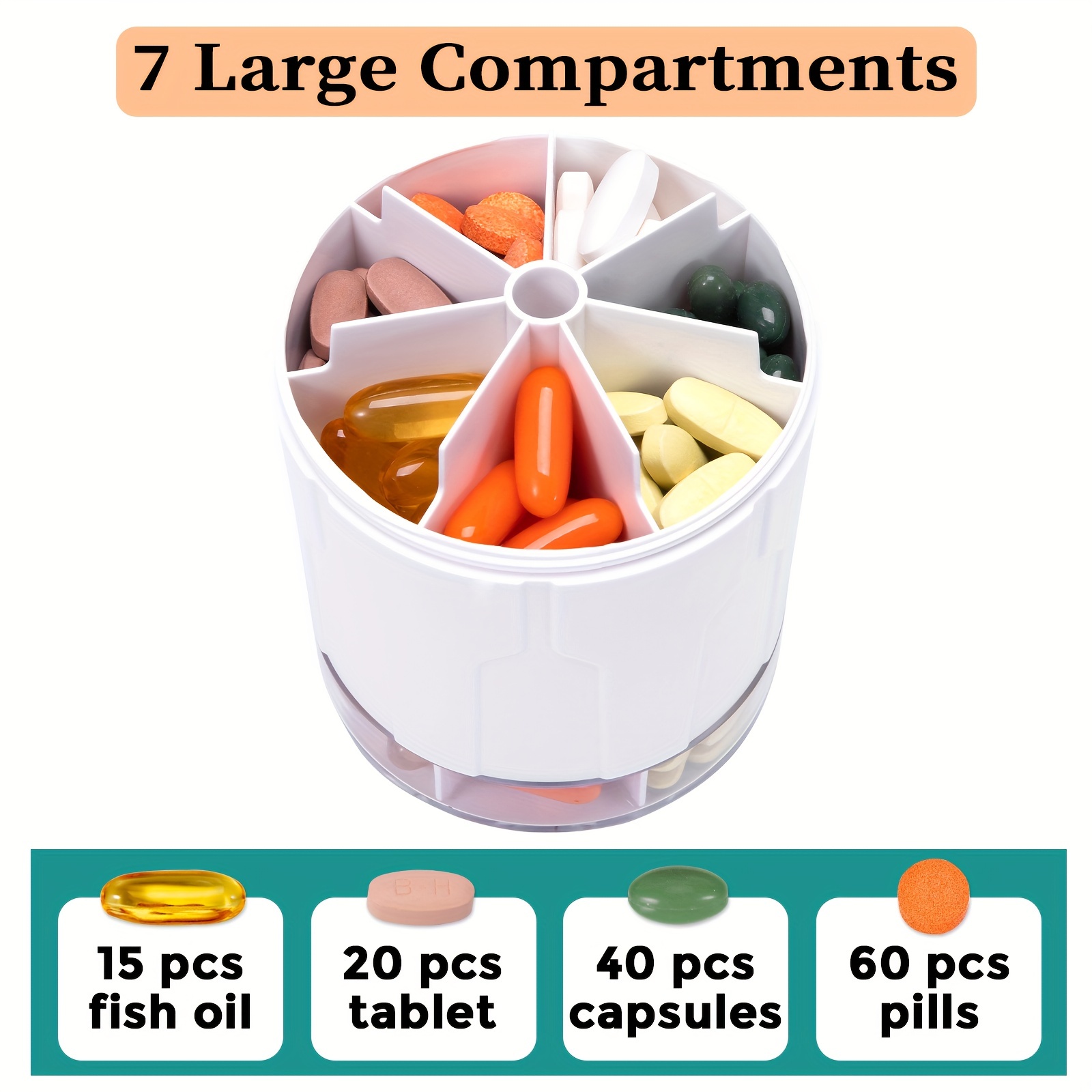 Vitamin Bottle Organizer Supplement Organizer With 7 Large Compartments, Medicine  Pill Dispenser With Two Lids, Pill Storage Container For Monthly Medication  - Temu Mexico