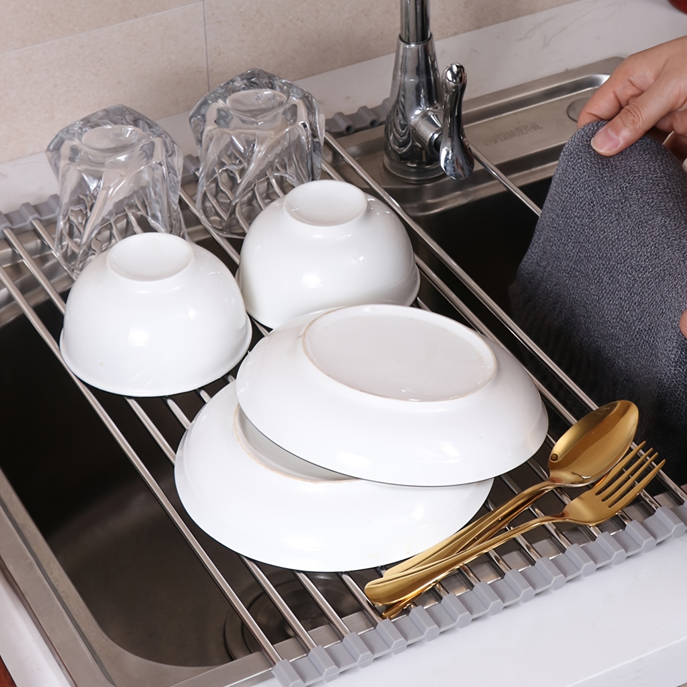 Roll Up Dish Drying Rack Foldable Rolling Dish Sink Drying - Temu