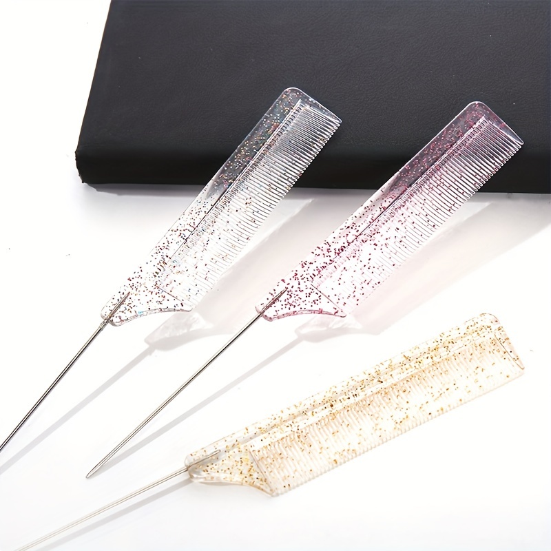 

1pc Glitter Hairdressing Comb Professional Pick Hair Dye Hair Comb Rat Tail Comb