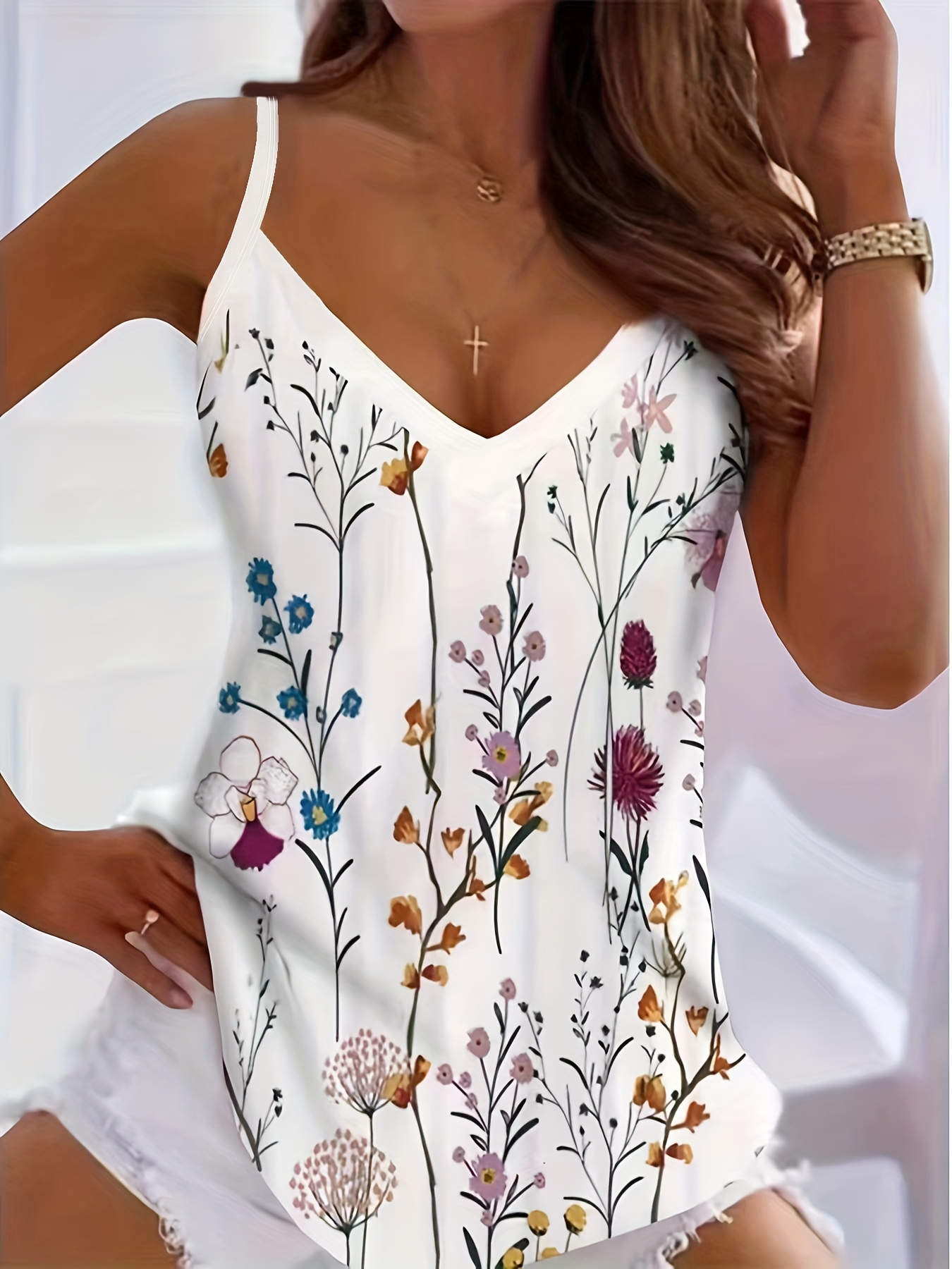 Tank Tops Women's Casual Floral Print Cami Women's Vest V - Temu