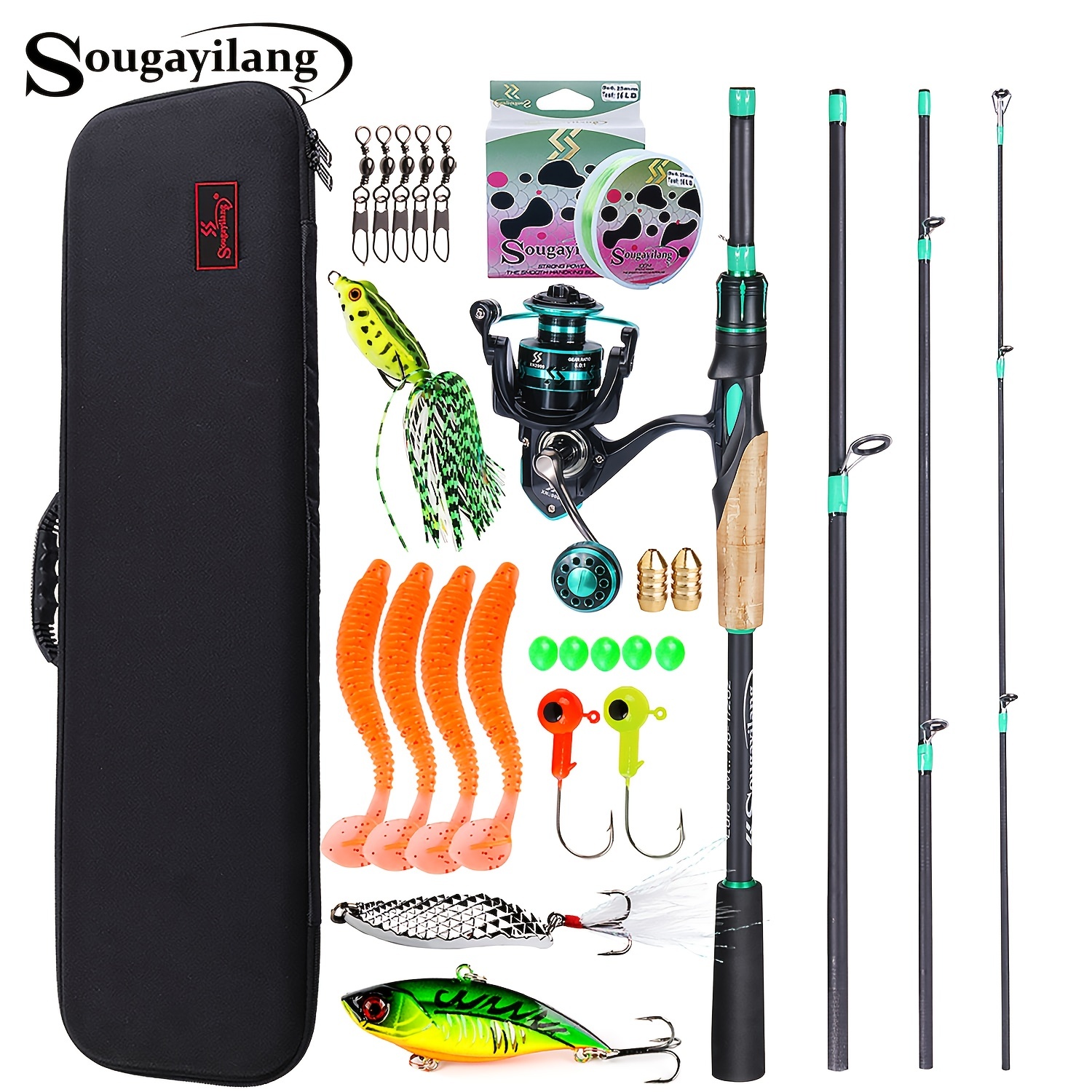 Sougayilang 1 Set Fishing Rod And Reel Combo, Including 4 Sections Portable  Carbon Rod, 5.0:1 Gear Ratio 12+1 BB Spinning Reel, Fishing Bait, And More