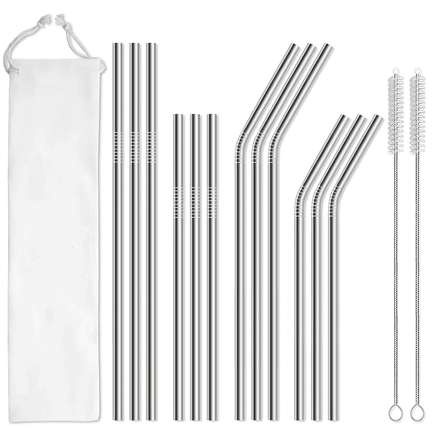 Teivio 8 Pack Short Stainless Steel Straws 6.25 inch and 6 inch Metal  Reusable Straws with Silicone Tips and Case, Cleaning Brush and Carry Bag  for