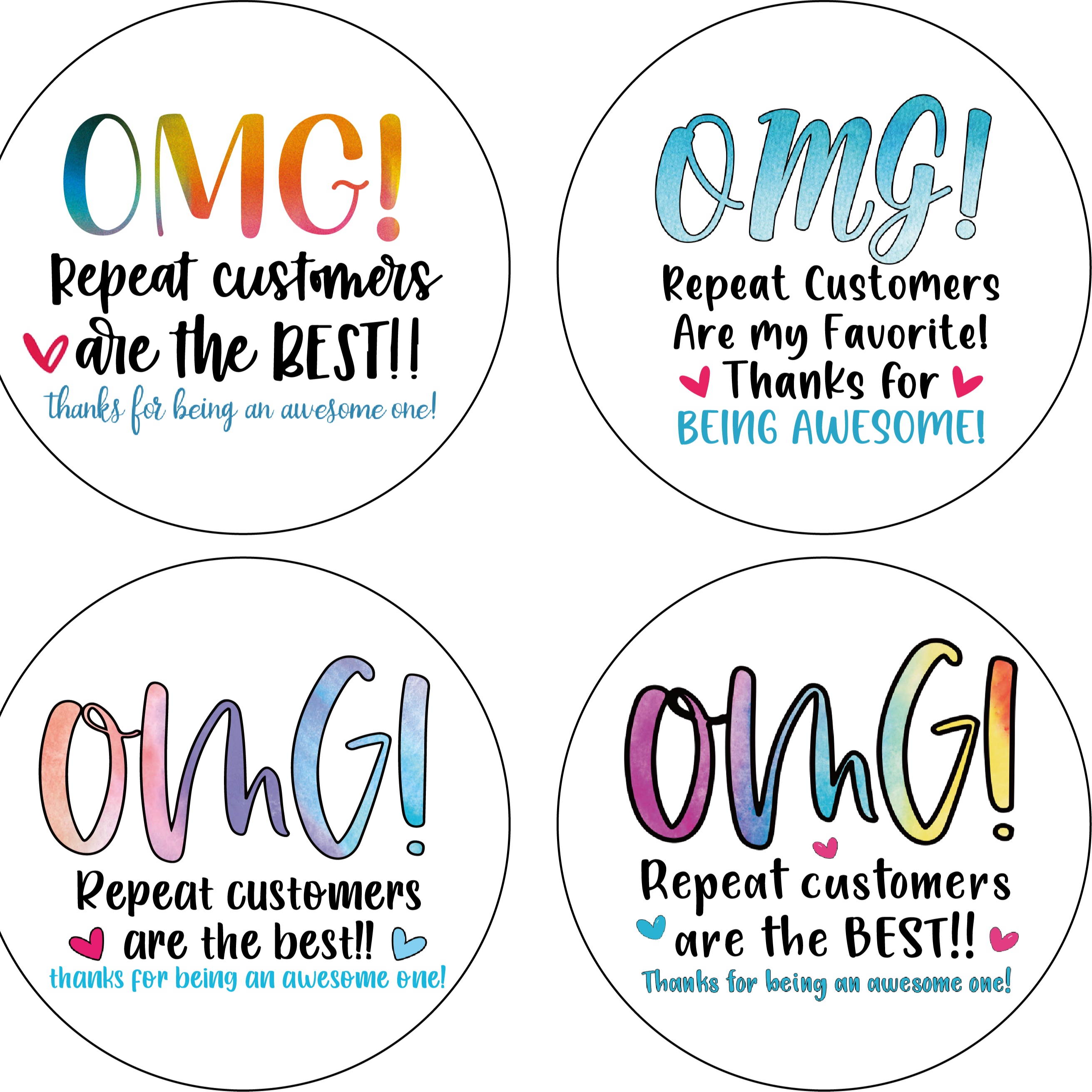 100pcs/pack, OMG Repeat Customers Are The Best Thanks For Decorative Stickers With A Grateful Message Of Colorful Stickers For Small Stores, Envelope Seals, And Gift Wraps