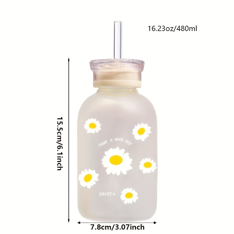 Cute Water Bottles 1 Frosted Glass Water Bottle With Straw 1 - Temu