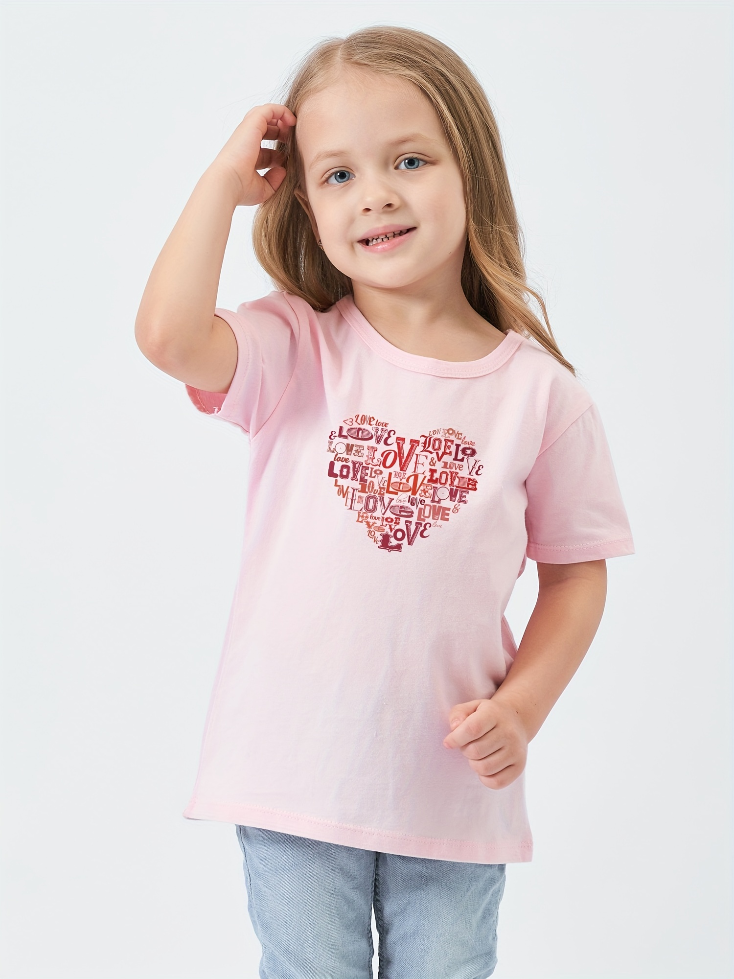 Camiseta con estampado de corazón rosa para bebé, camisa de manga corta  para niña, ropa para niño, camiseta para niña, camiseta para bebé -  AliExpress