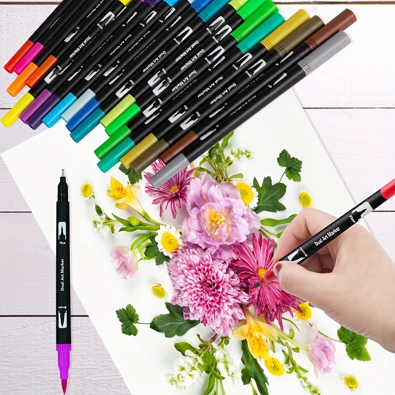 12/60 Colors Dual Brush Art Markers Pen Fine Tip and Brush Tip
