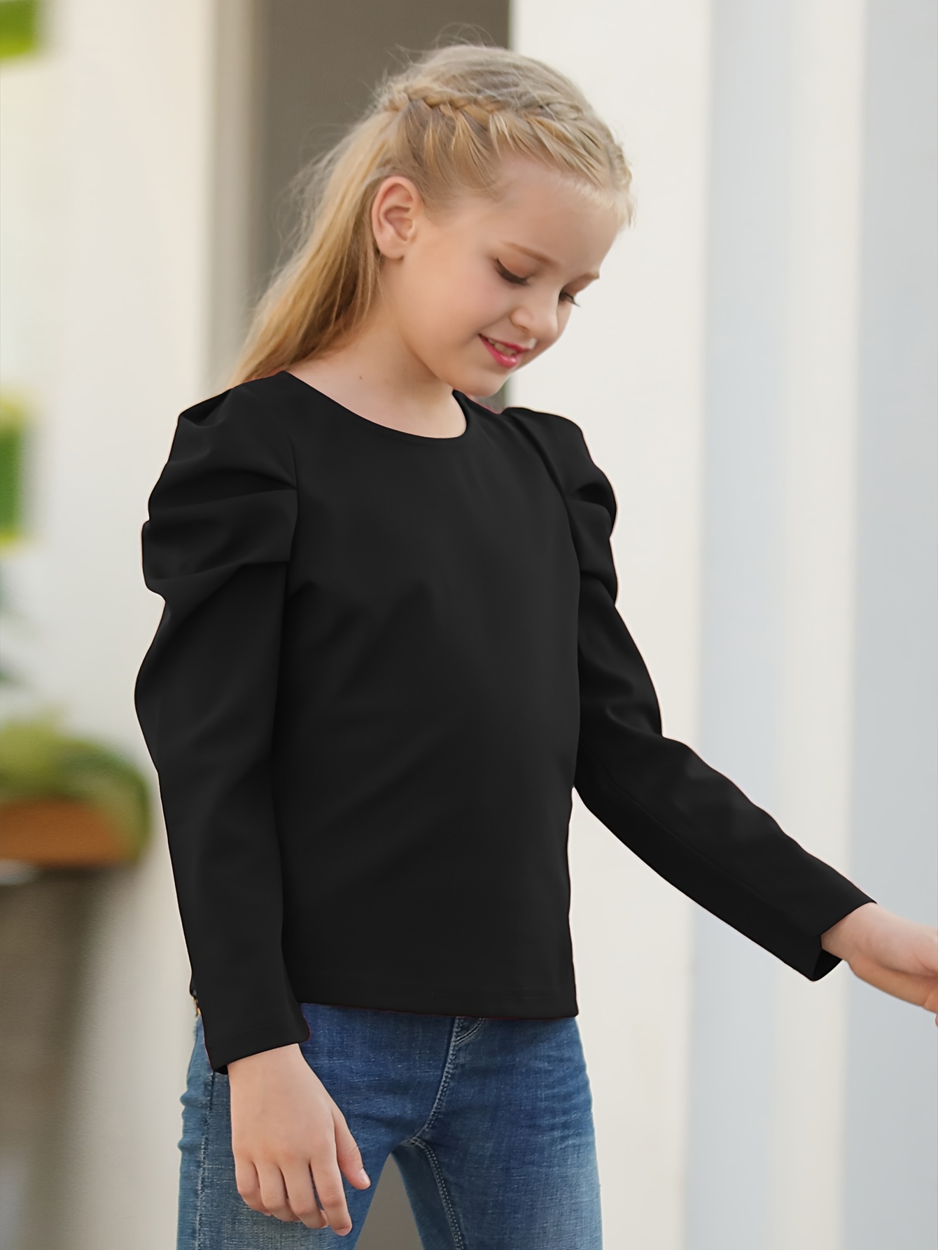 Girls black best sale long sleeve top