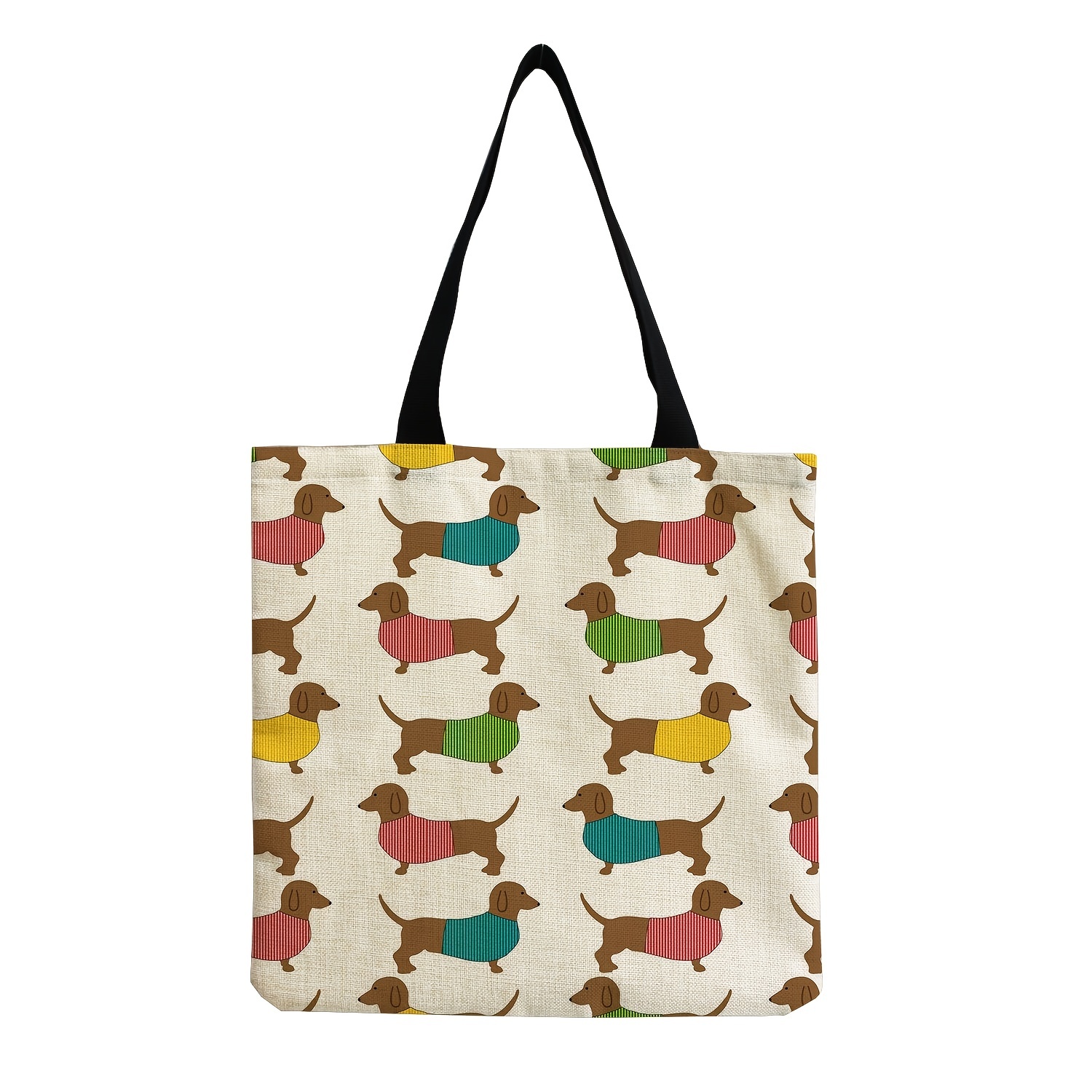 

Cartoon Dog Graphic Linen Shopper Bag, Simple Design Portable Shoulder Bag, Fashion Large Capacity Tote Bag