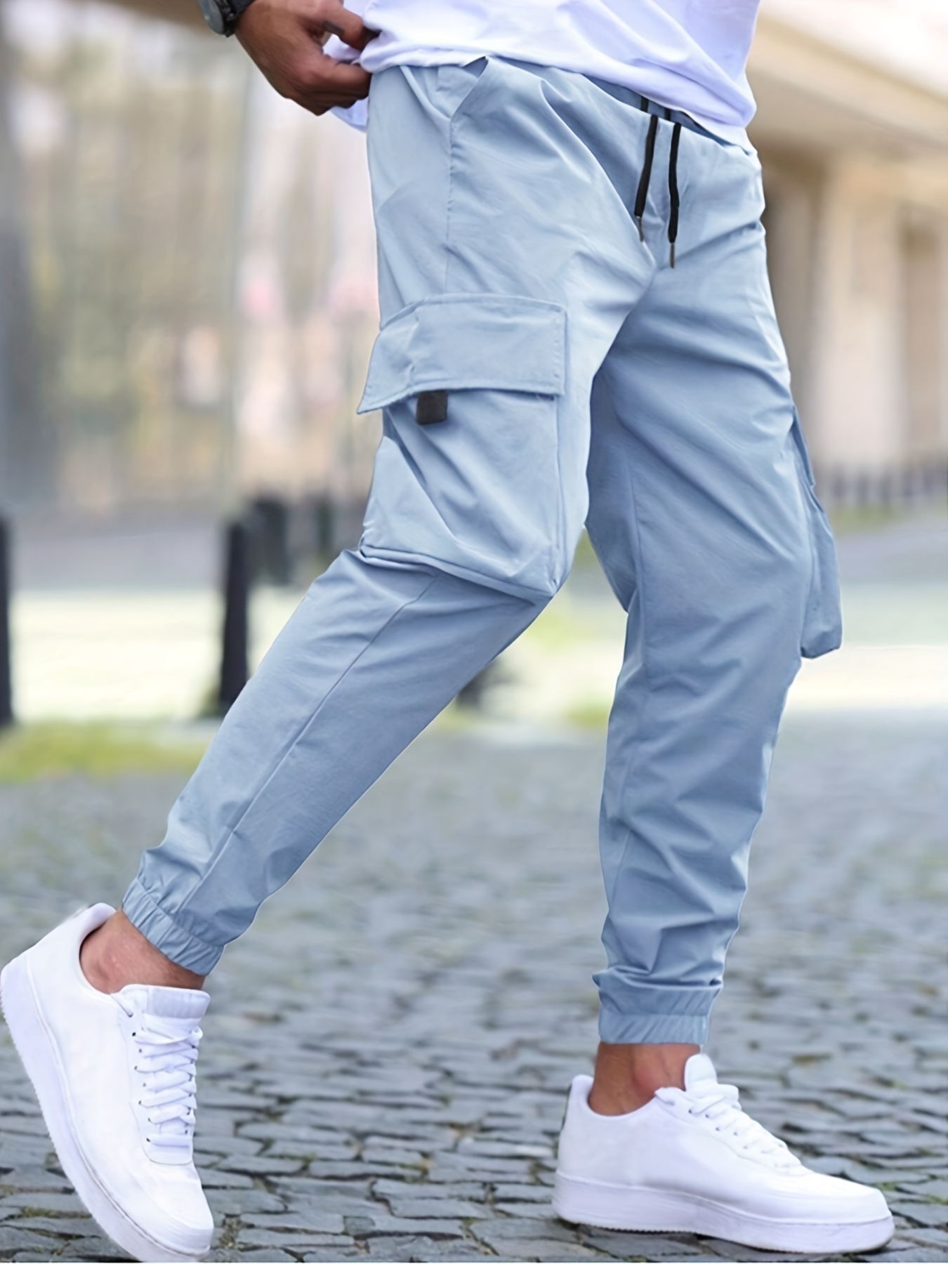 Hombres Pantalones deportivos de cintura con cordón con bolsillo oblicuo