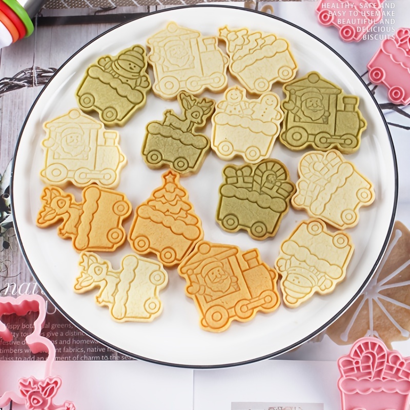 6 pezzi, set di formine per biscotti con vassoio di cartone animato di  Natale con goffratori, stampo per goffratura 3D che può essere pressato con