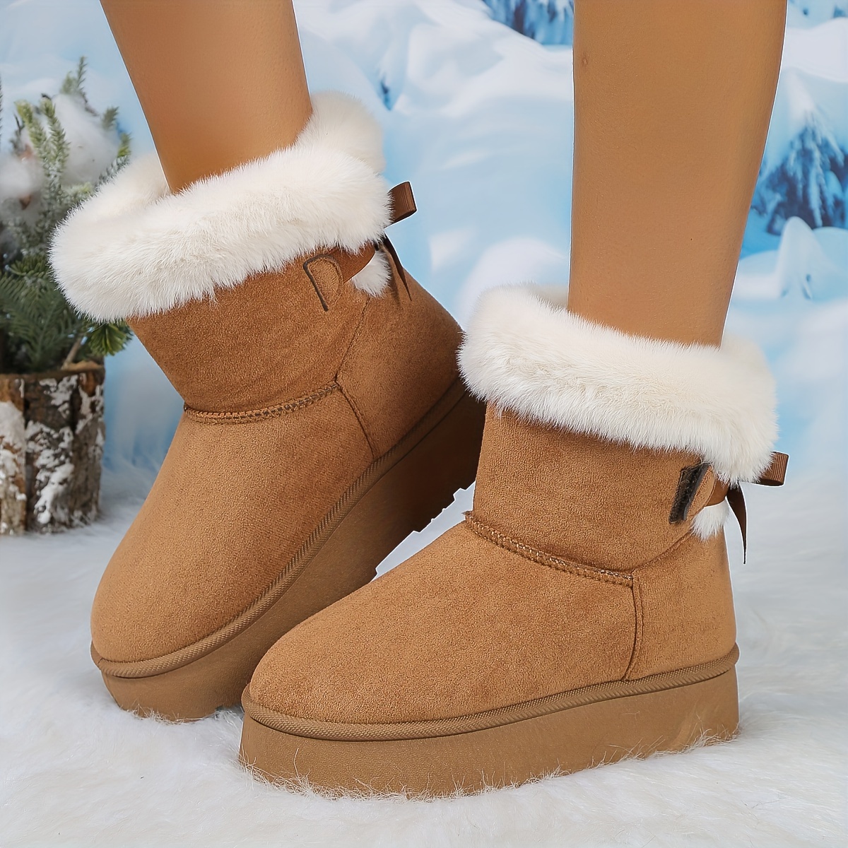 Botas Nieve Decoración Lazo Color Sólido Mujer Botas - Temu