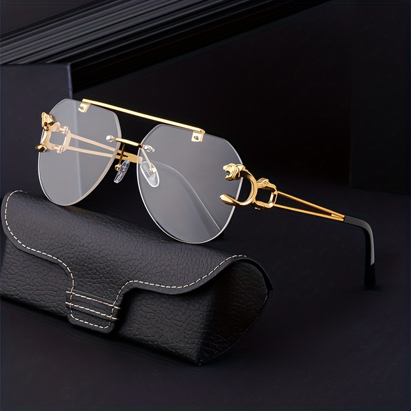 Men's Vintage Rimless Sun Glasses Oversized Mixed Color Pc Pilot Shades Cool  Decorative Eyewear With Glasses Case And Full Package Set - Temu Bahrain