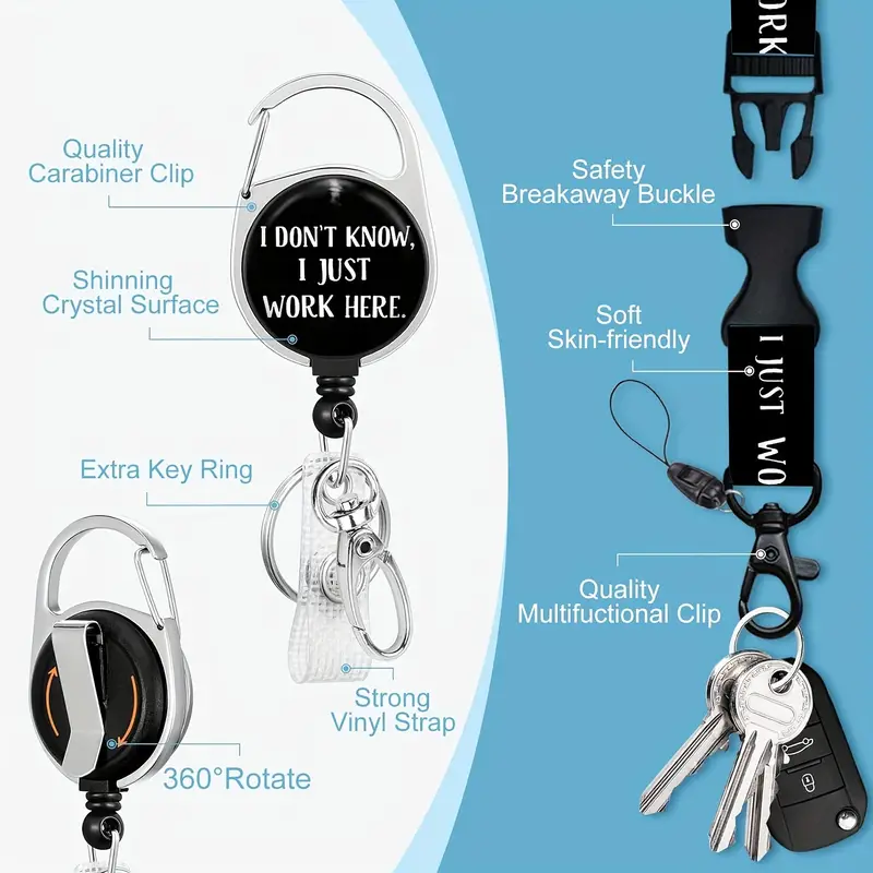 Retractable Badge Holder with Detachable Lanyard, Funny ID Card Holder Keychain Vertical ID Protector Clips, Fashionable Name Tags Clips with Heavy