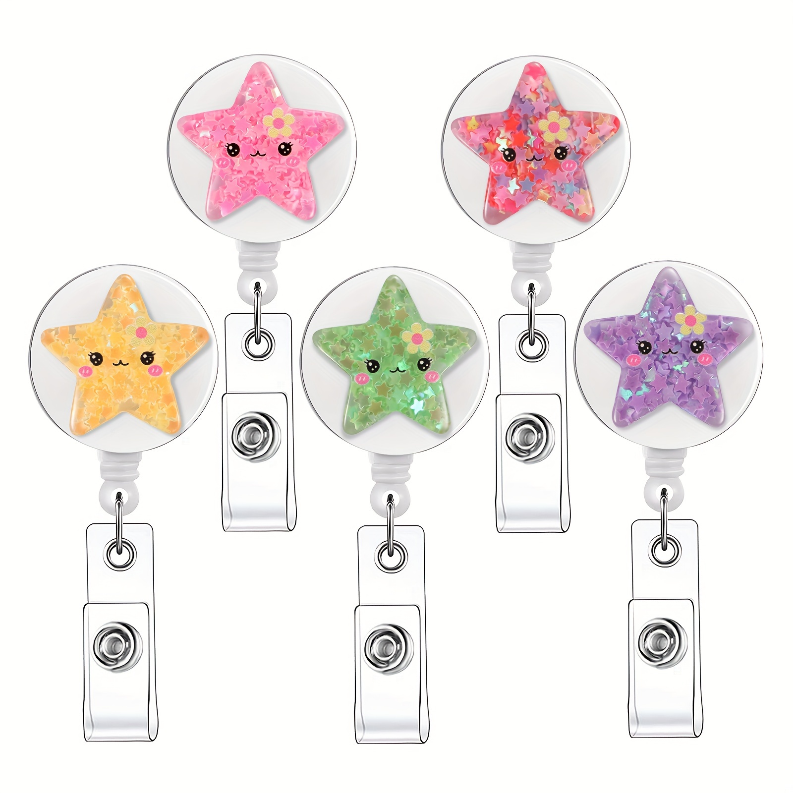 Retractable Badge Reel Stars Cute Badge Clip Id Card Badge - Temu