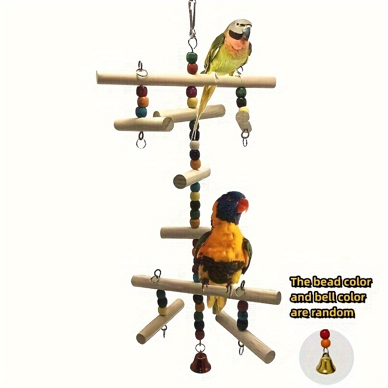 

Colorful Wooden Parrot Swing Ladder Toy - Bird Toys, Bells & Beads - Perfect For Lovebirds!bell And Bead Colors Are Random