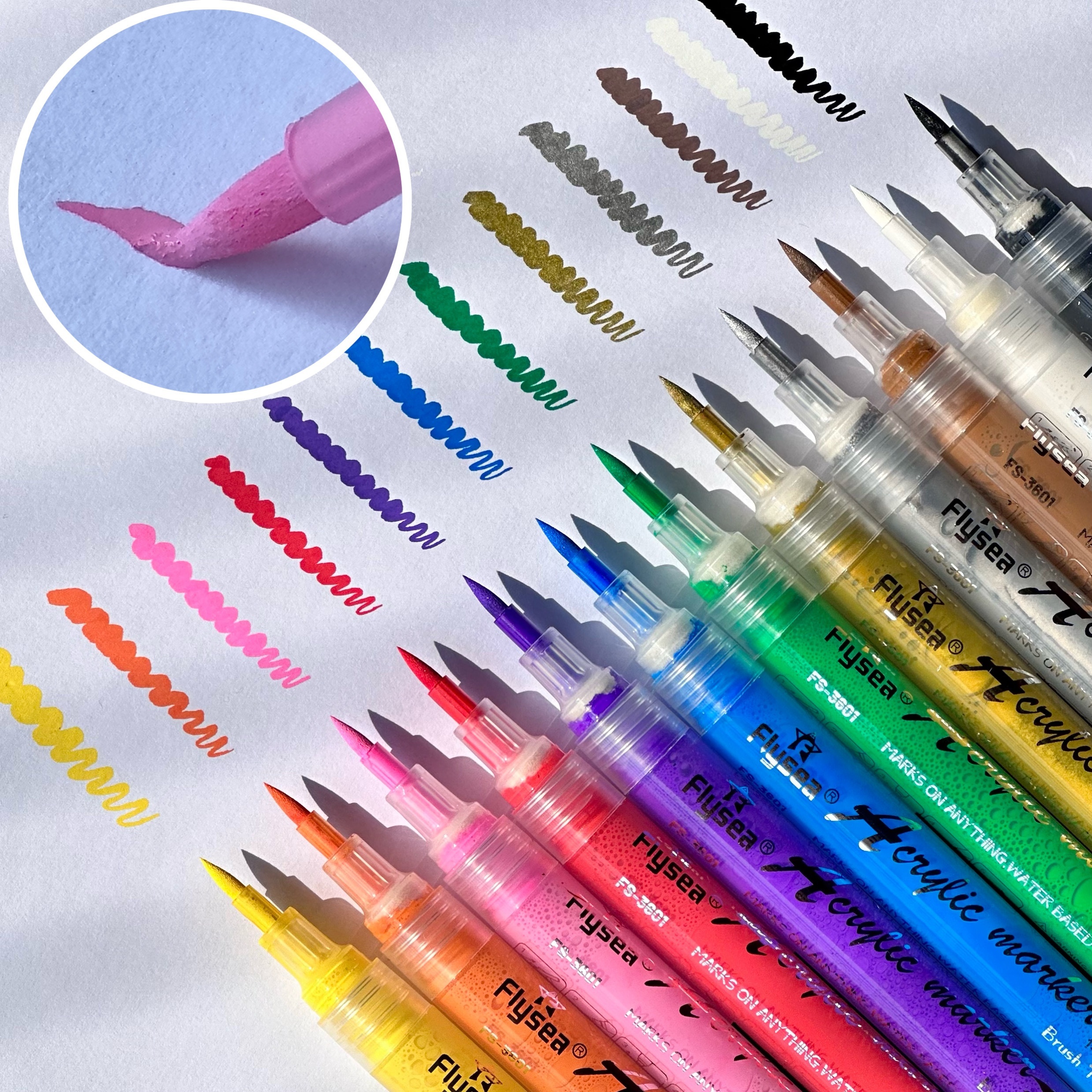 Flysea 18 Colors Acrylic Paint Pens Soft Brush Tip - Temu