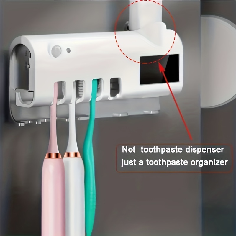 1pc toothbrush uv disinfection device wall mounted 4 slot toothbrush intelligent disinfection and toothpaste dispenser solar panel toothbrush wall bracket intelligent disinfection bathroom accessories details 4