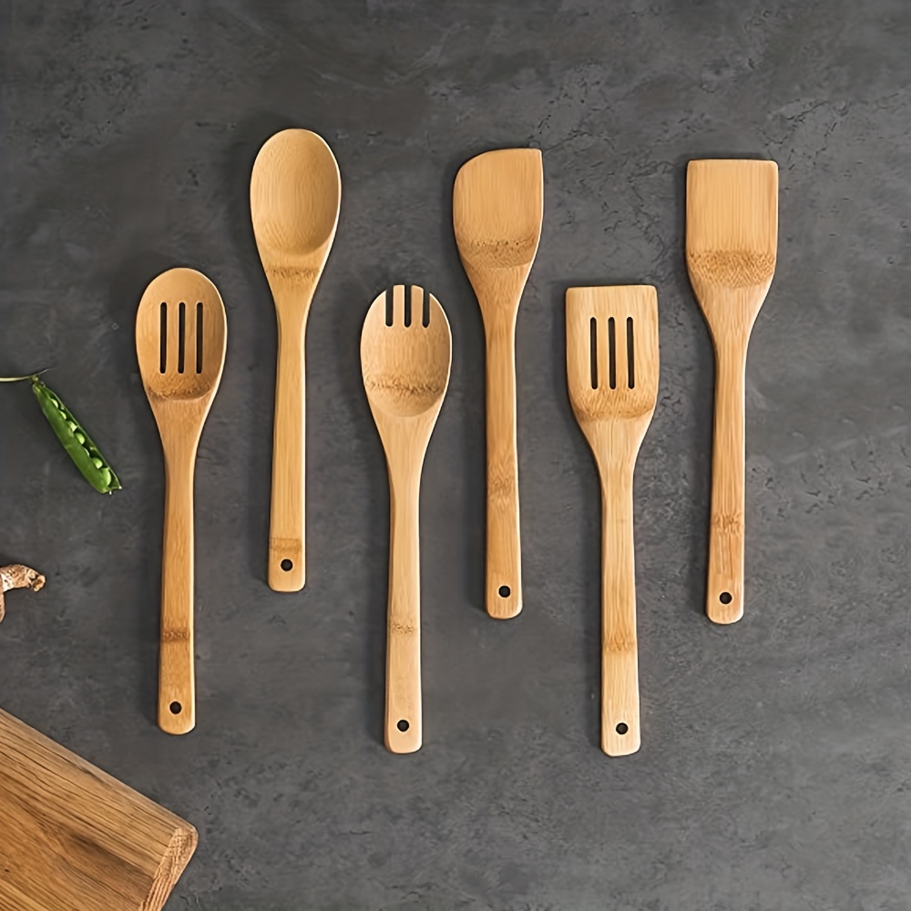Wooden Spoons for Cooking 6-Piece Bamboo Utensil Set Apartment Essentials  Wood Spatula Spoon Nonstick Kitchen Utensil Set 