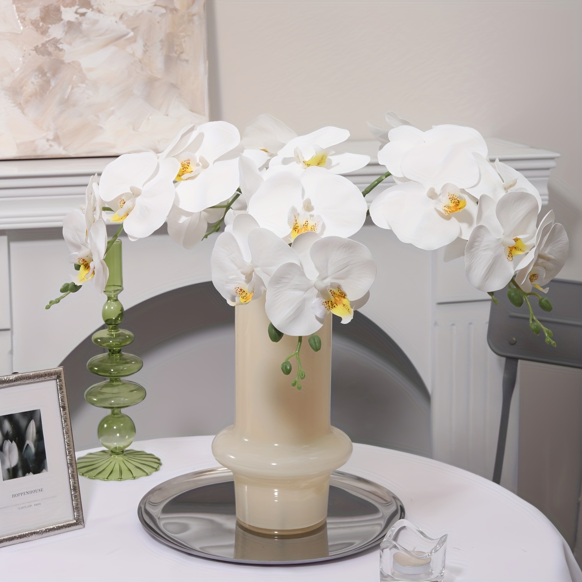  Hermosas orquídeas artificiales de seda orquídea blanca rosa  Phalaenopsis ramo de flores falsas con jarrón al aire libre boda hogar  oficina decoración flores : Hogar y Cocina