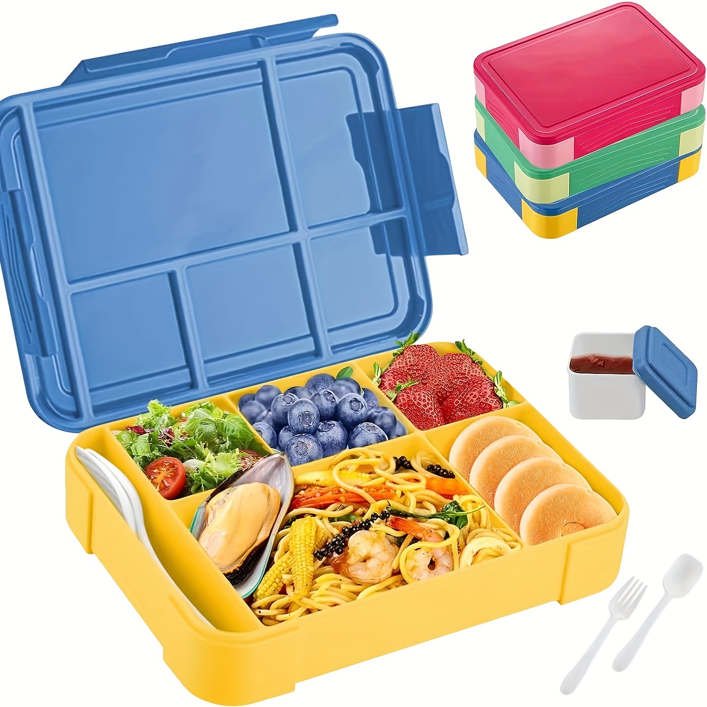 Bento Box Salad Lunch Box Split Seal Fruit Box With 5 Compartments Bento Tray Microwave Lunch Box With Reusable Spoon And Sauce Container