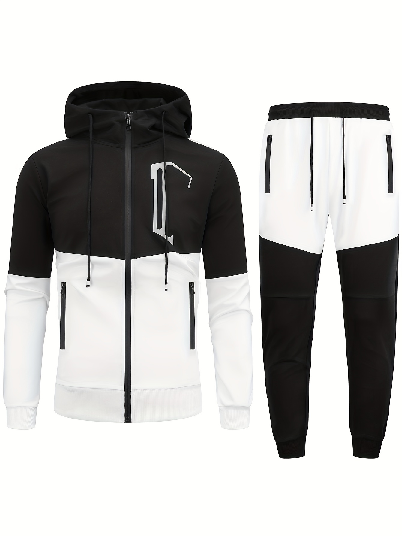 Color Block Classic Men's Athletic 2Pcs Tracksuit Set Casual Full-Zip  Sweatsuits Long Sleeve Hoodie And Jogging Pants Set For Gym Workout Running