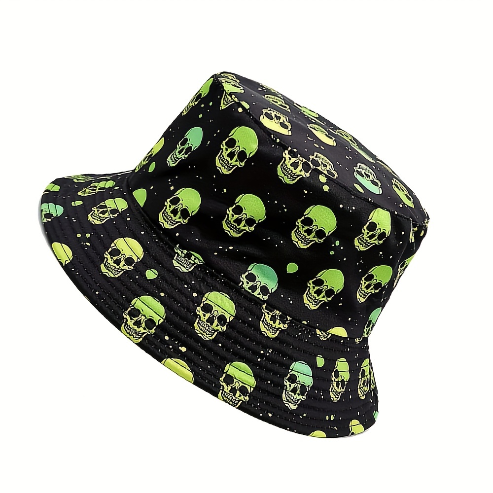 Skull Print Reversible Sunshade Bucket Hat for Men Women