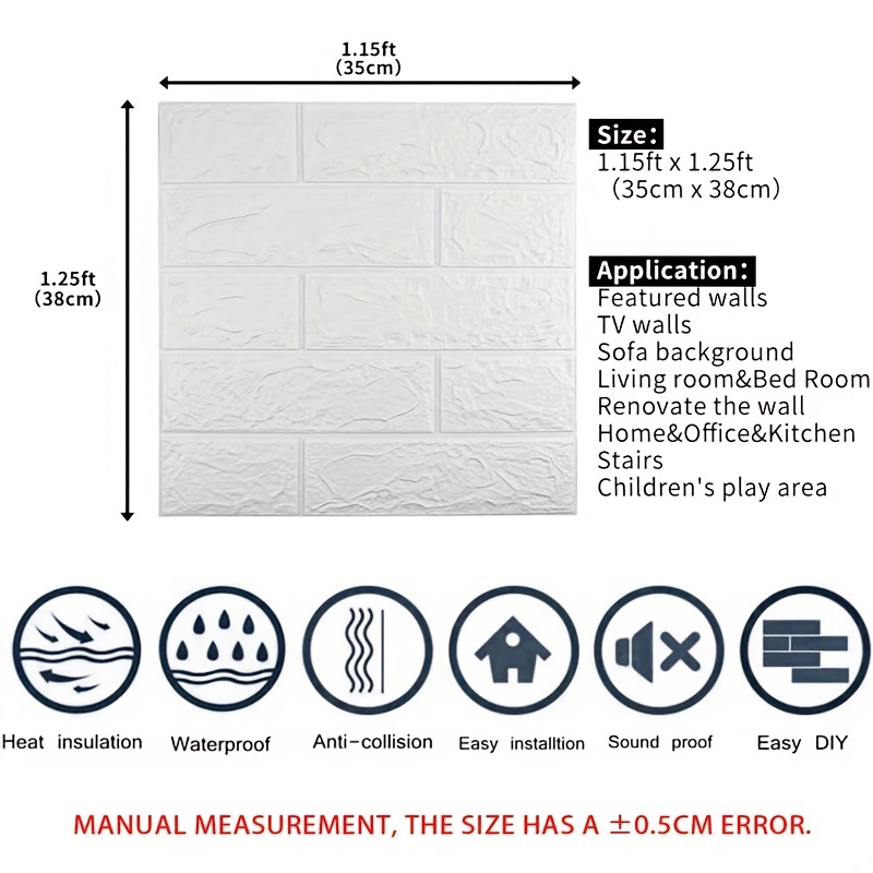 12pcs DIY 3D Wall Sticker Soft Brick Wallpaper Self Adhesive Waterproof