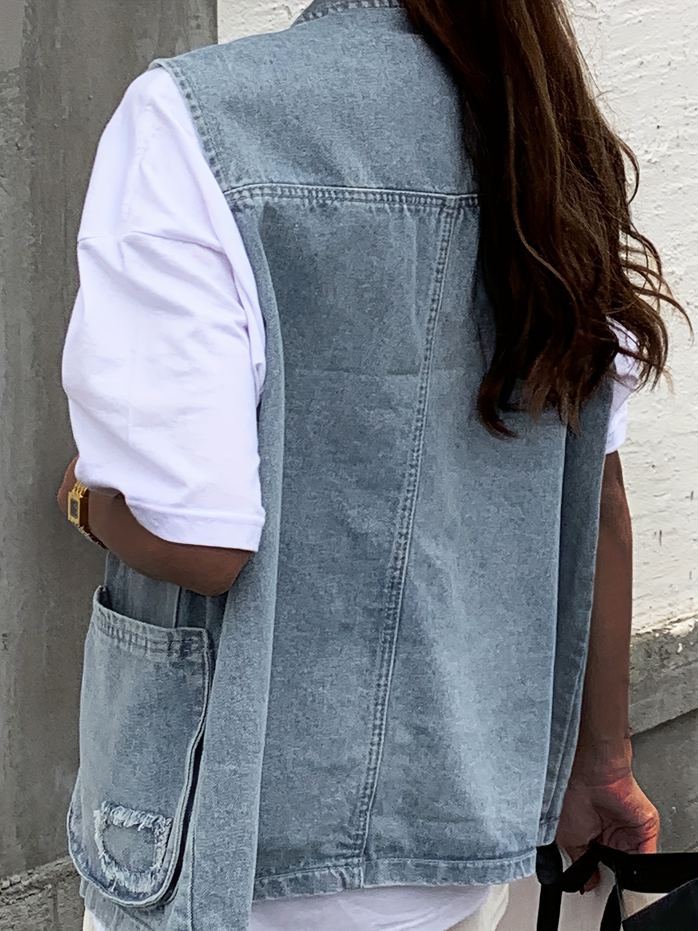 Plus Size Blue Sleeveless Denim Jacket