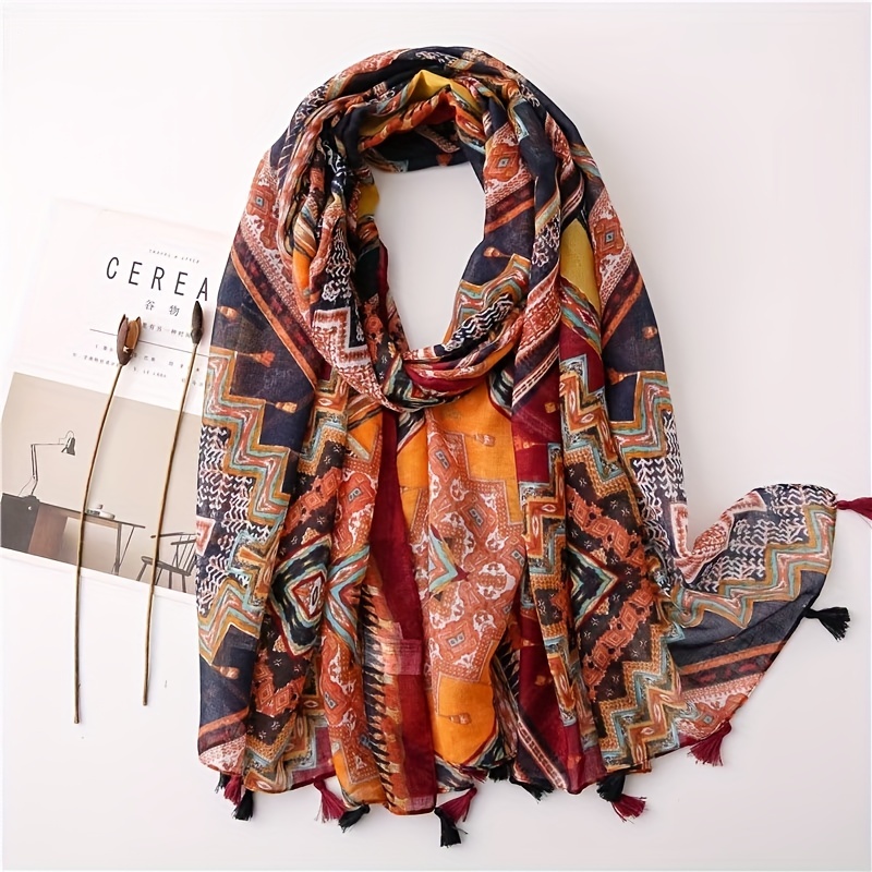 Boho Plaid Print Scarf Classic Casual Yarn Shawl Women Vintage Windproof  Head Wrap Travel Beach Towel - Jewelry & Accessories - Temu United Arab  Emirates