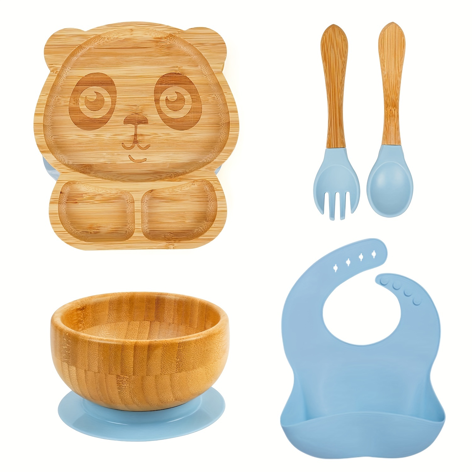 6PCS Bamboo Baby Feeding Set, Baby Suction Bowl & Plate with