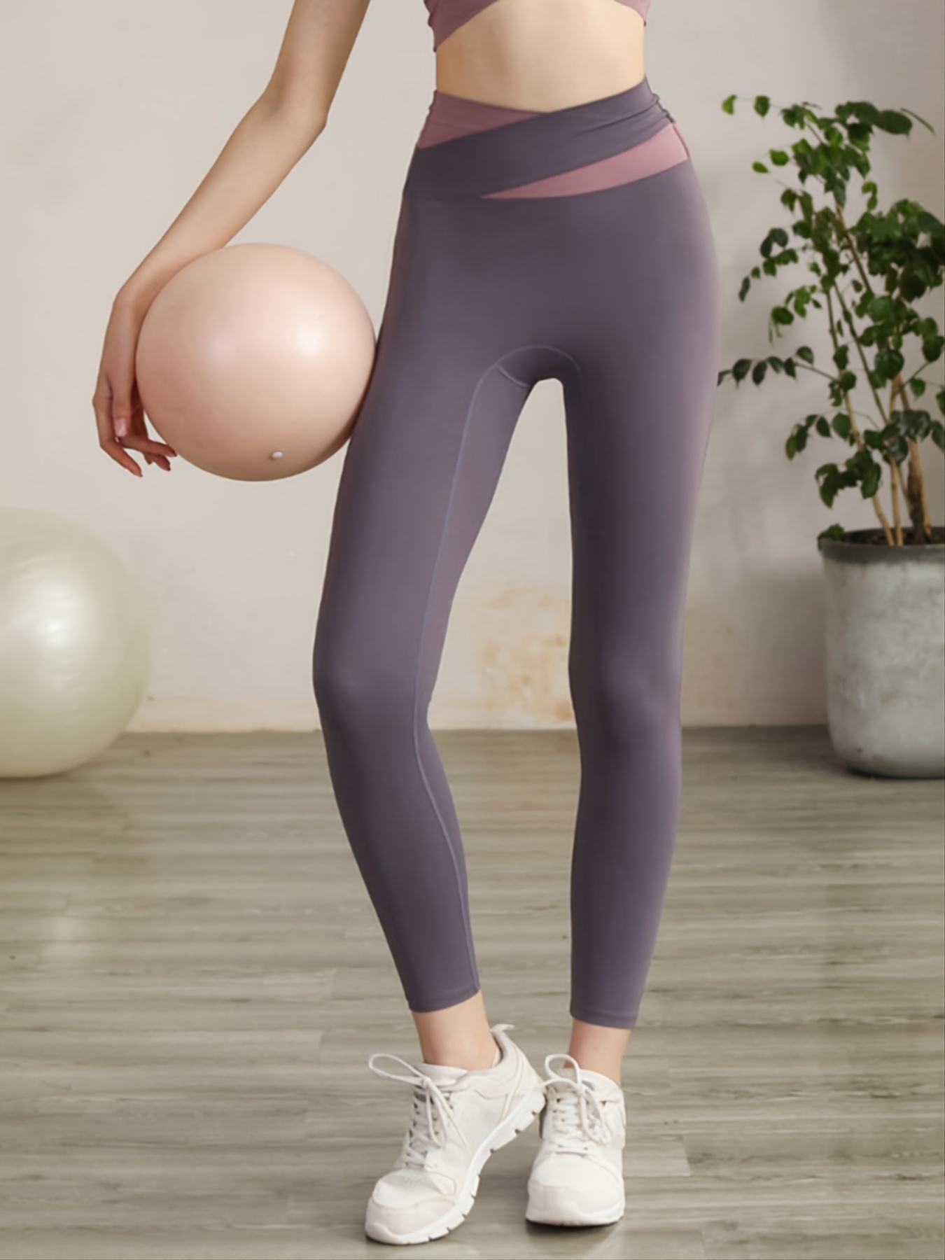 Solid Tummy Control Leggings High Waist Yoga Fitness Workout - Temu