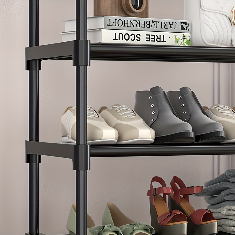 Entryway Shoe Rack and Coat Hooks, Shoe Organizer with 4 Shelves
