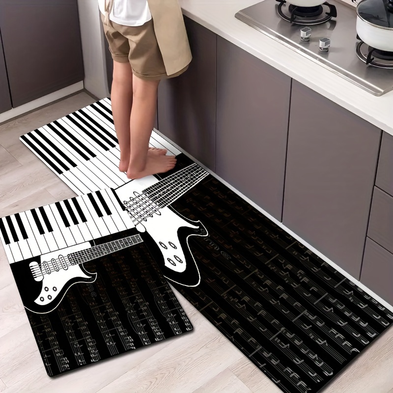 

1pc Simple Piano Print Kitchen Mat, Music Element Decorative Throw Carpet, Washable Corridor Runner Rug, For Living Room Laundry Room Bathroom Spring Decor Home High Traffic Area Farmhouse Office