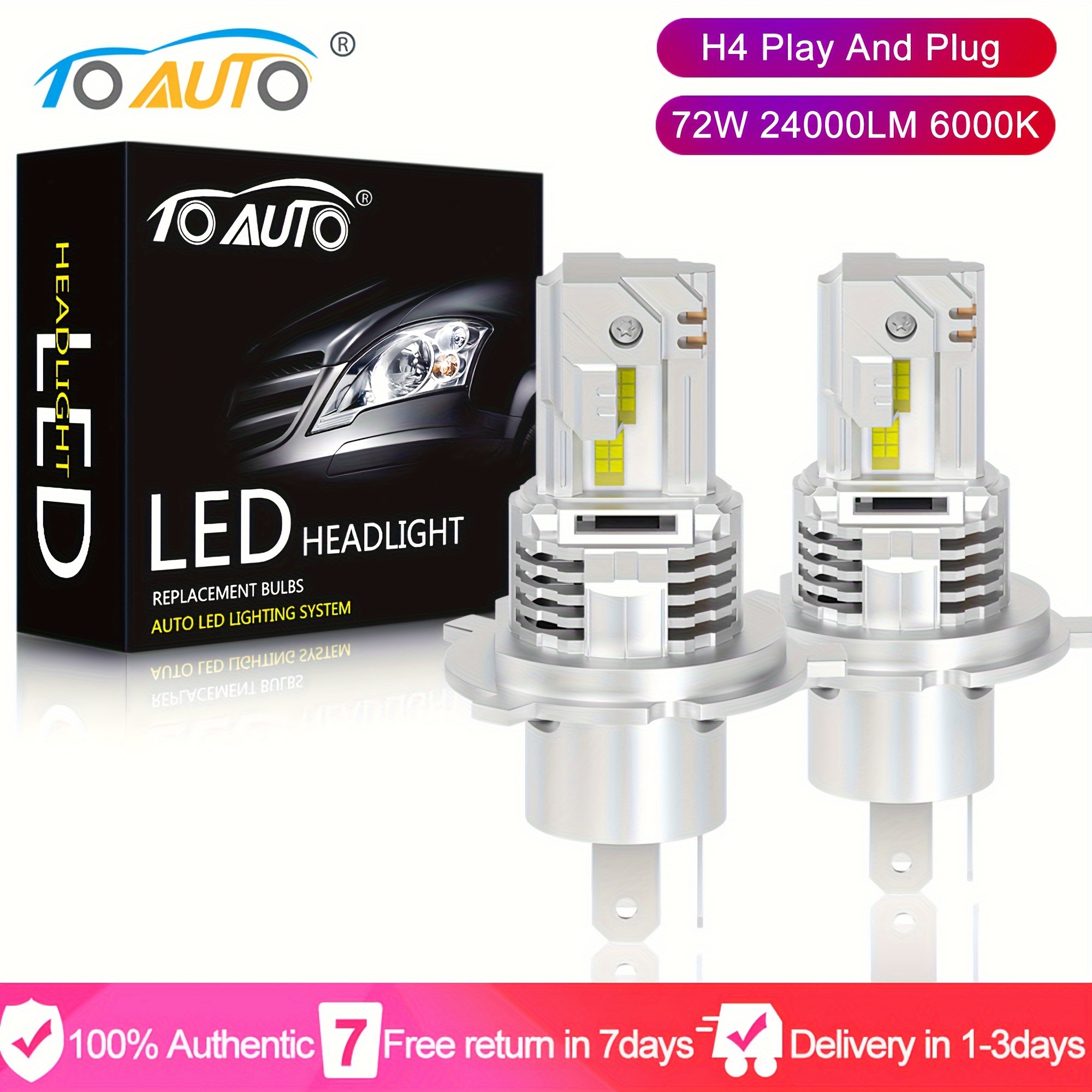 Bombilla LED para faros delanteros, 120 W, Canbus 22000 LM, bombilla LED  Turbo para automóvil, 6500 K, paquete de 2, H4